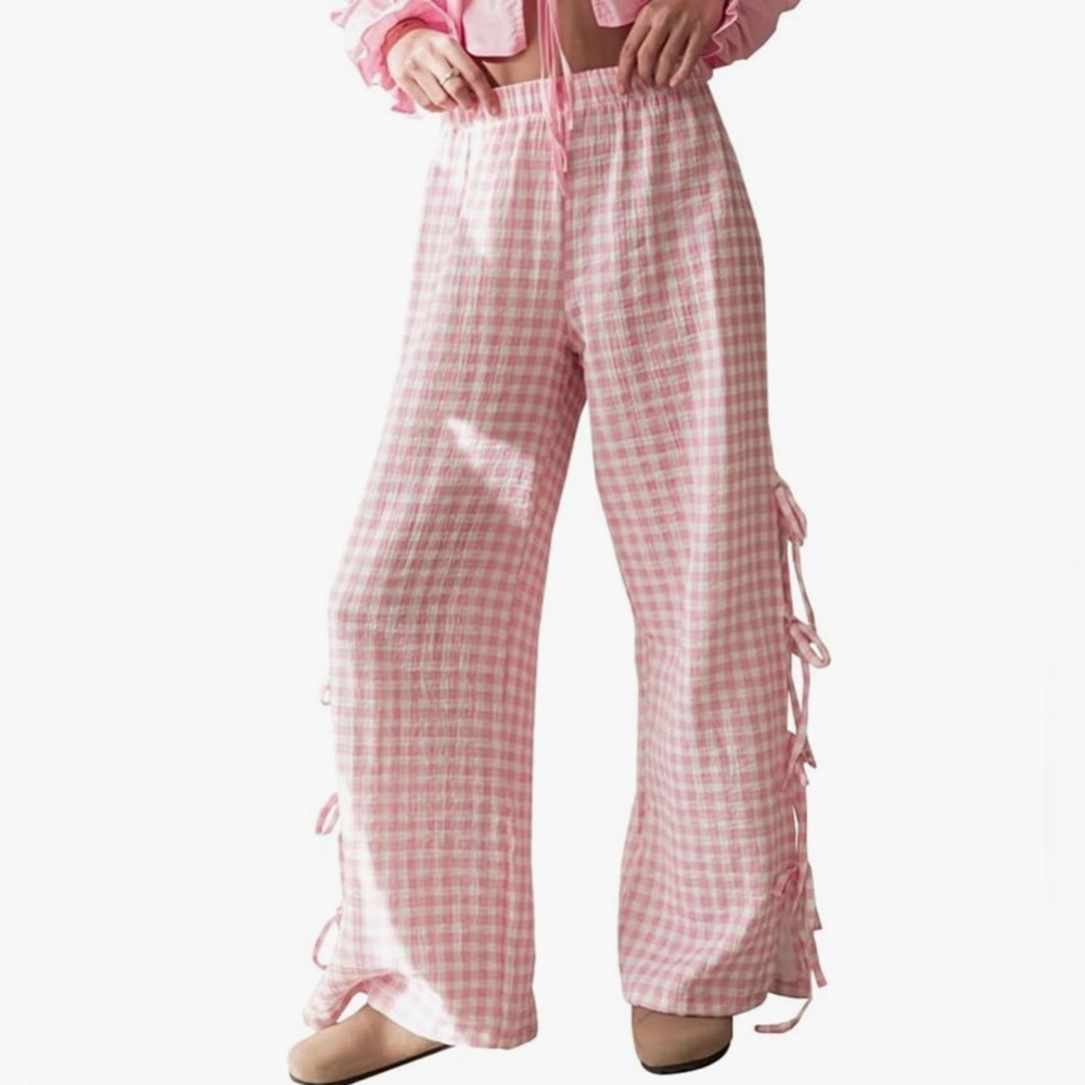 Gingham Pants - Bow Tie Side Slit
